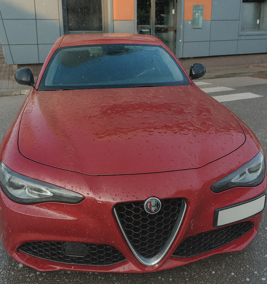 Auto rossa con danni da grandine
